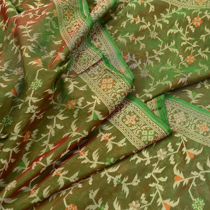 Indian Vintage Sari Green 100% Pure Silk Hand Woven Sarees Craft Fabric 5Yd Ethnic Sewing Dress making Crafting Quilting Upcycle