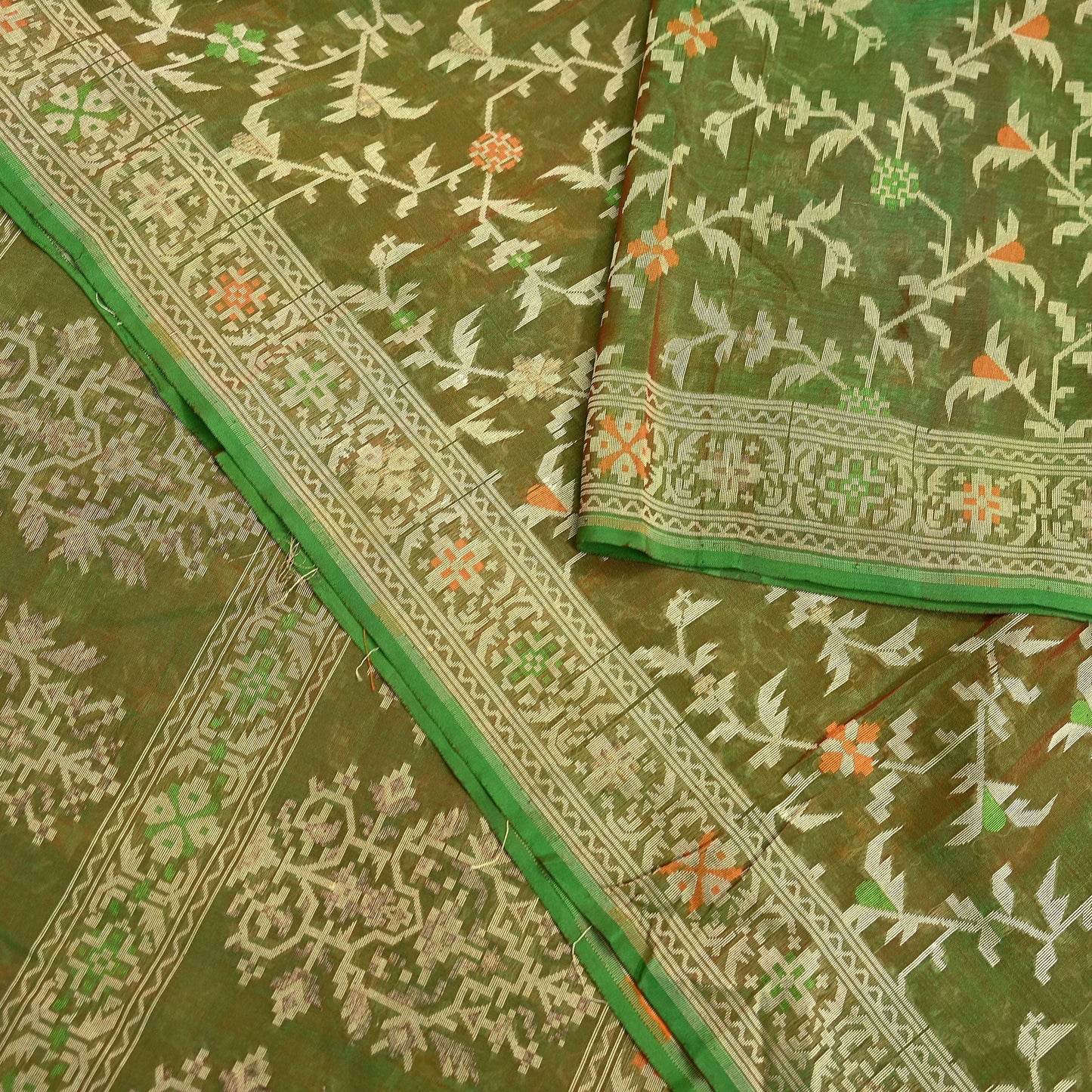 Indian Vintage Sari Green 100% Pure Silk Hand Woven Sarees Craft Fabric 5Yd Ethnic Sewing Dress making Crafting Quilting Upcycle
