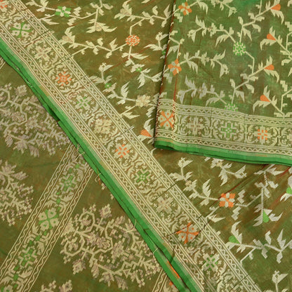 Indian Vintage Sari Green 100% Pure Silk Hand Woven Sarees Craft Fabric 5Yd Ethnic Sewing Dress making Crafting Quilting Upcycle