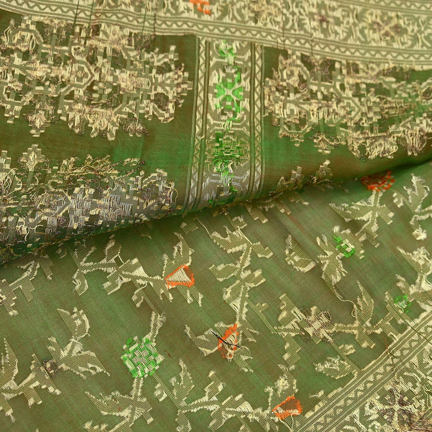 Indian Vintage Sari Green 100% Pure Silk Hand Woven Sarees Craft Fabric 5Yd Ethnic Sewing Dress making Crafting Quilting Upcycle