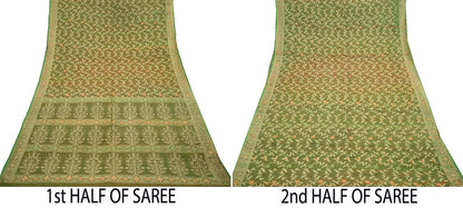 Indian Vintage Sari Green 100% Pure Silk Hand Woven Sarees Craft Fabric 5Yd Ethnic Sewing Dress making Crafting Quilting Upcycle