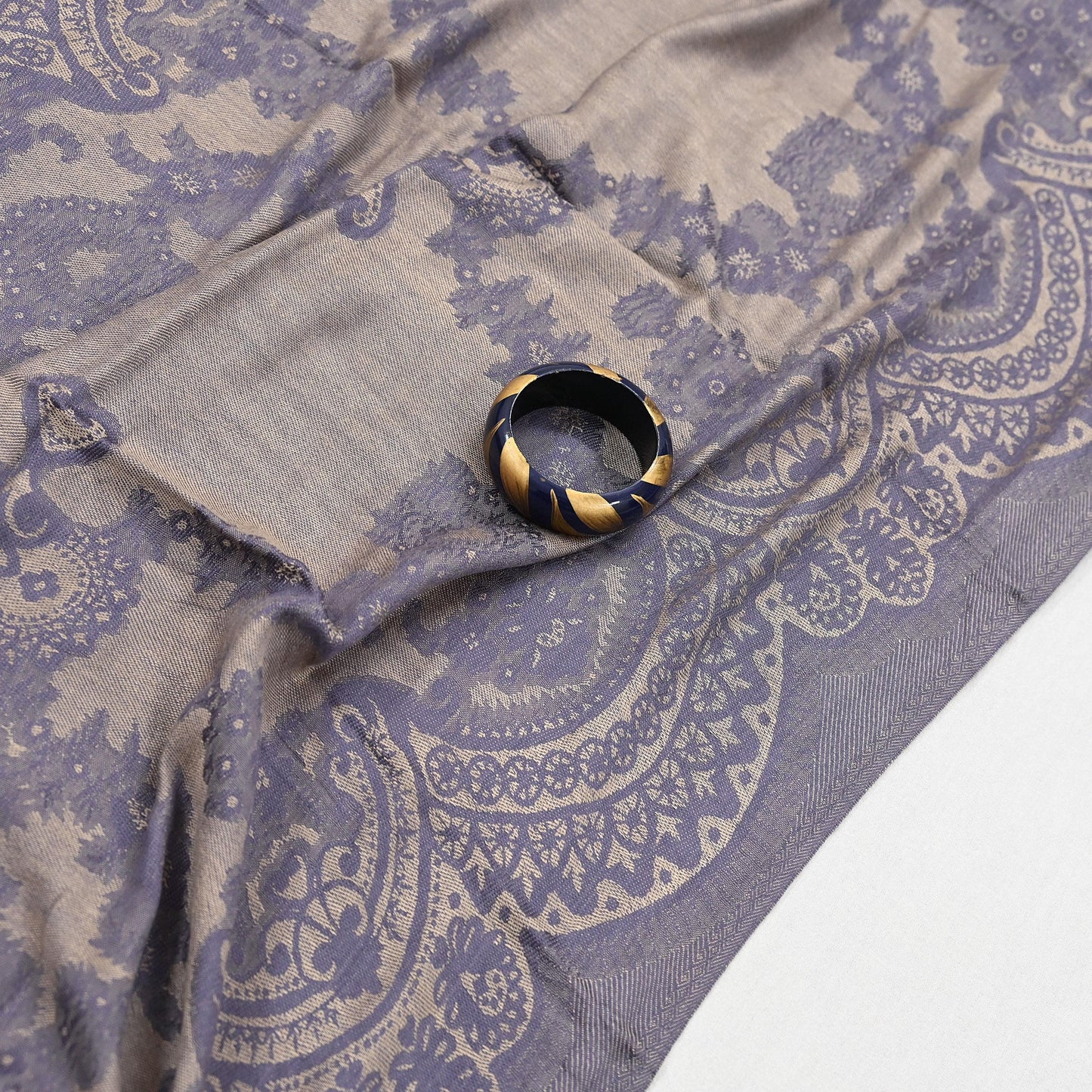 Vintage Gray & Beige Viscose Stole Handmade Woven Long Throw Stole Warm Floral Design Fringes