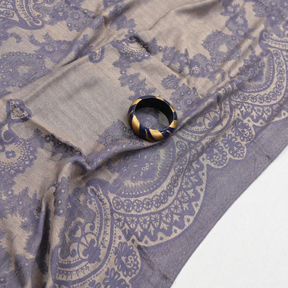 Vintage Gray & Beige Viscose Stole Handmade Woven Long Throw Stole Warm Floral Design Fringes