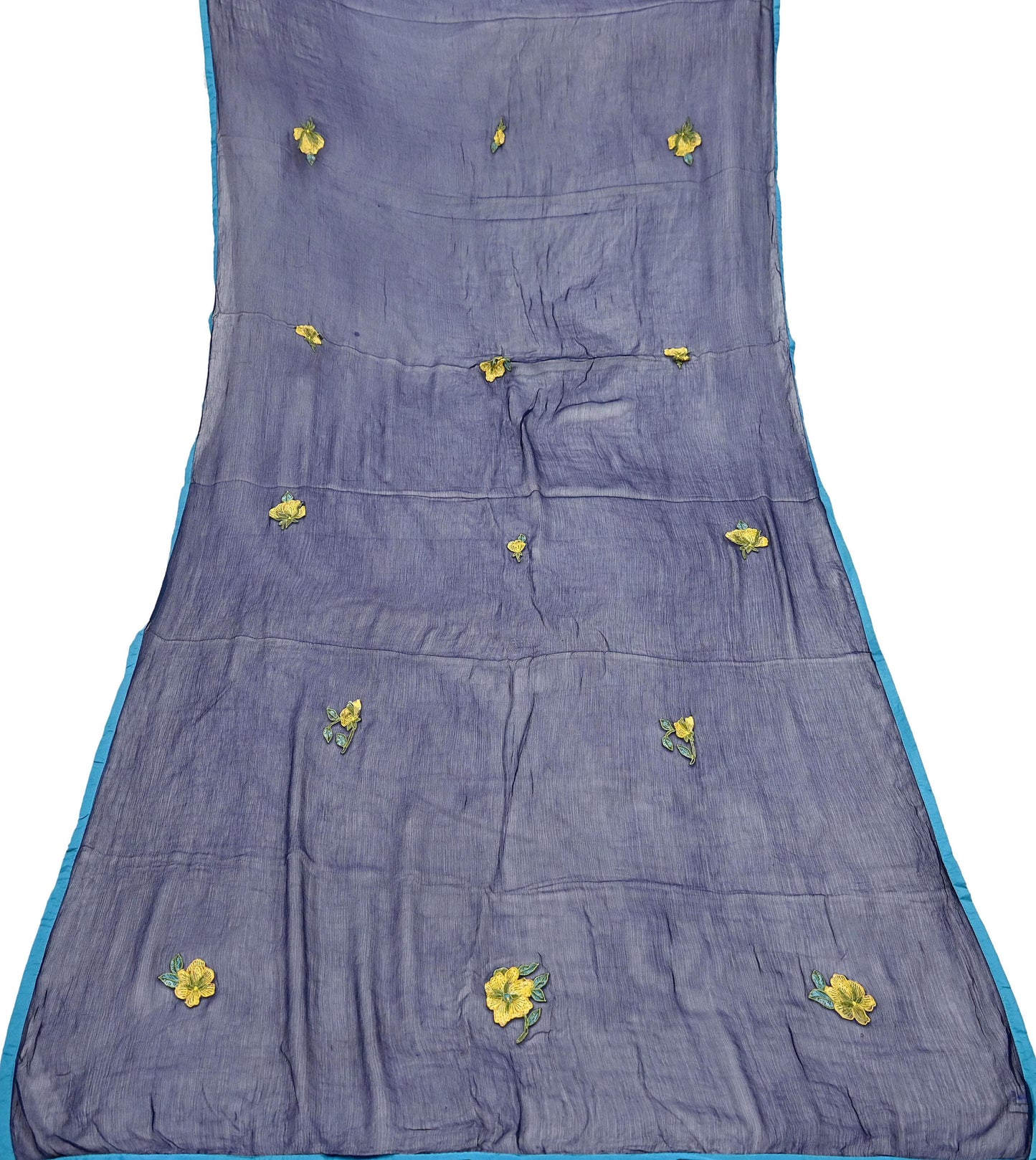 Indian Vintage Blue Dupatta Blend Chiffon Long Stole Embroidered Scarves Floral Design Stole Veil Wrap