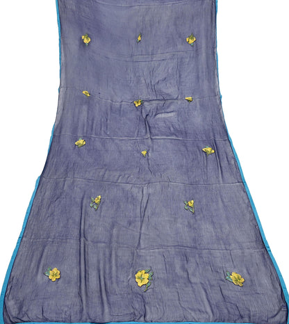 Indian Vintage Blue Dupatta Blend Chiffon Long Stole Embroidered Scarves Floral Design Stole Veil Wrap