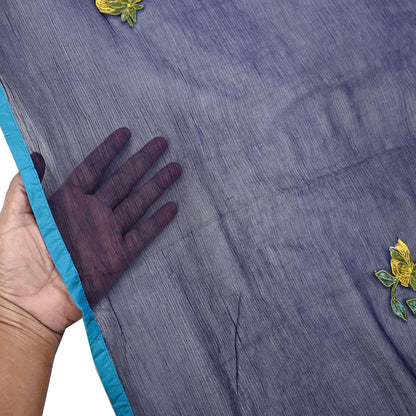 Indian Vintage Blue Dupatta Blend Chiffon Long Stole Embroidered Scarves Floral Design Stole Veil Wrap