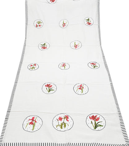 Indian Vintage White Dupatta Long Stole Embroidery Chanderi Scarves Veil