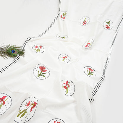 Indian Vintage White Dupatta Long Stole Embroidery Chanderi Scarves Veil