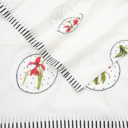 Indian Vintage White Dupatta Long Stole Embroidery Chanderi Scarves Veil