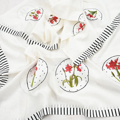 Indian Vintage White Dupatta Long Stole Embroidery Chanderi Scarves Veil