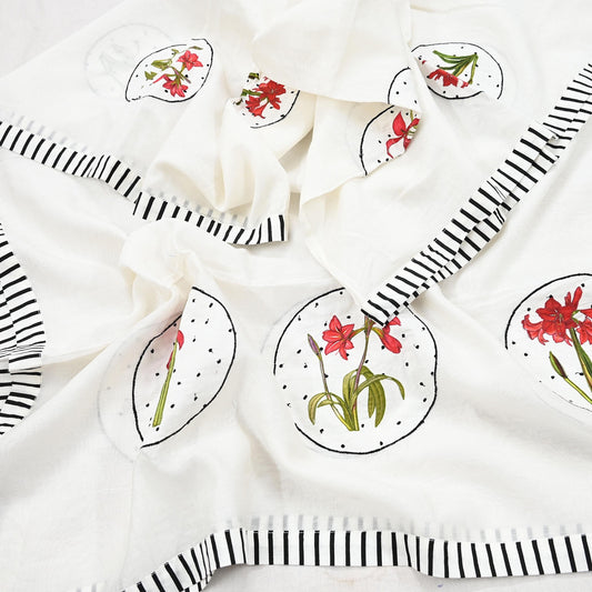 Indian Vintage White Dupatta Long Stole Embroidery Chanderi Scarves Veil