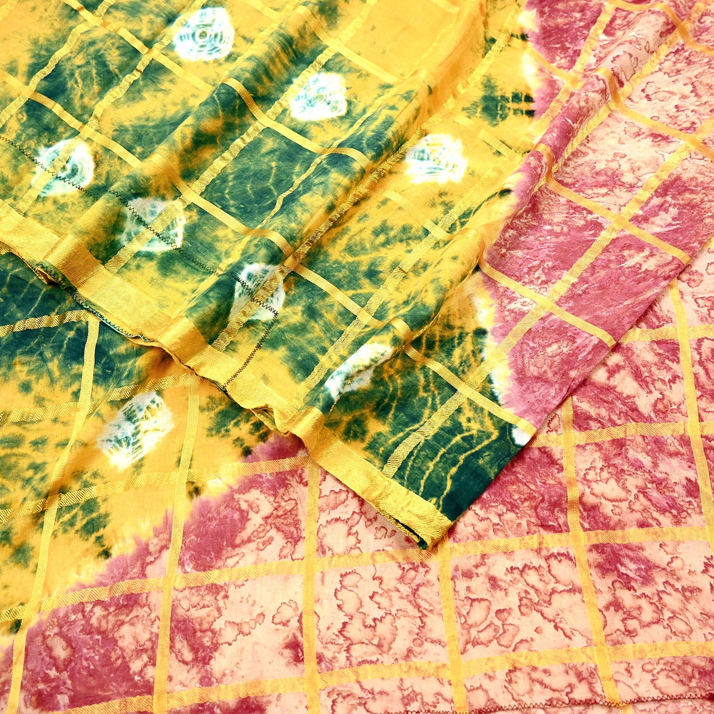 Indian Vintage Multi Saree Pure Cotton Bandhani Print Woven Sari Craft Soft Fabric 5Yd Sewing Sarong Wrap Boho Abstract Design