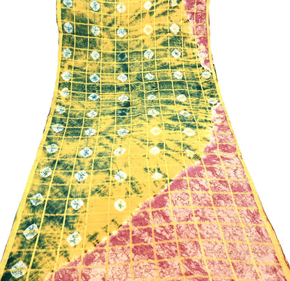 Indian Vintage Multi Saree Pure Cotton Bandhani Print Woven Sari Craft Soft Fabric 5Yd Sewing Sarong Wrap Boho Abstract Design