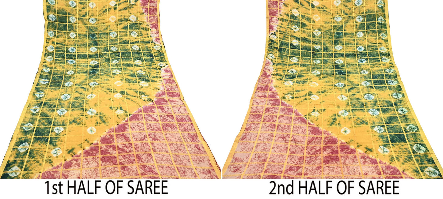 Indian Vintage Multi Saree Pure Cotton Bandhani Print Woven Sari Craft Soft Fabric 5Yd Sewing Sarong Wrap Boho Abstract Design