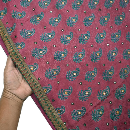 Indian Vintage Saree Pink Hand Embroidered Printed Blend Silk Sari Fabric 6Yd Ethnic Paisley Ethnic Dress making Crafting Quilting Upcycle