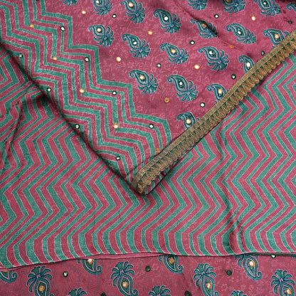 Indian Vintage Saree Pink Hand Embroidered Printed Blend Silk Sari Fabric 6Yd Ethnic Paisley Ethnic Dress making Crafting Quilting Upcycle