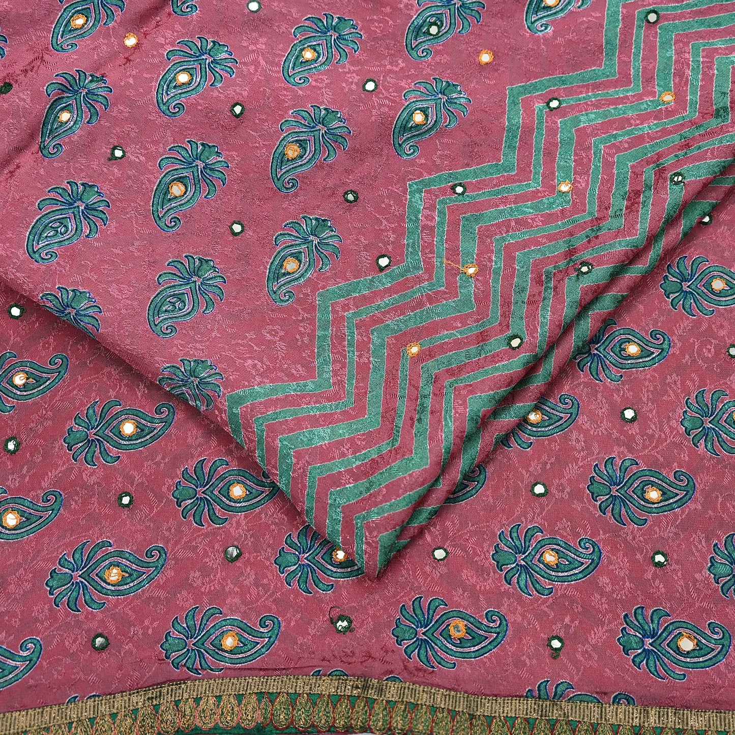 Indian Vintage Saree Pink Hand Embroidered Printed Blend Silk Sari Fabric 6Yd Ethnic Paisley Ethnic Dress making Crafting Quilting Upcycle