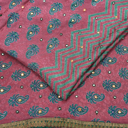 Indian Vintage Saree Pink Hand Embroidered Printed Blend Silk Sari Fabric 6Yd Ethnic Paisley Ethnic Dress making Crafting Quilting Upcycle
