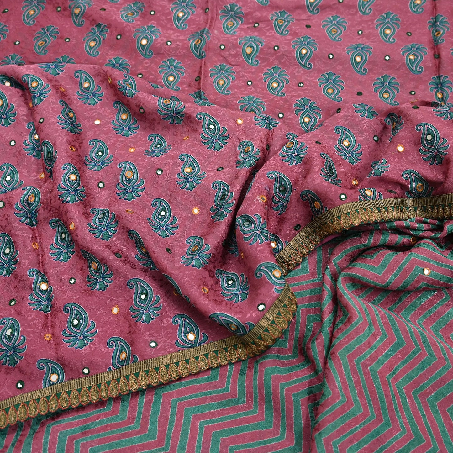 Indian Vintage Saree Pink Hand Embroidered Printed Blend Silk Sari Fabric 6Yd Ethnic Paisley Ethnic Dress making Crafting Quilting Upcycle