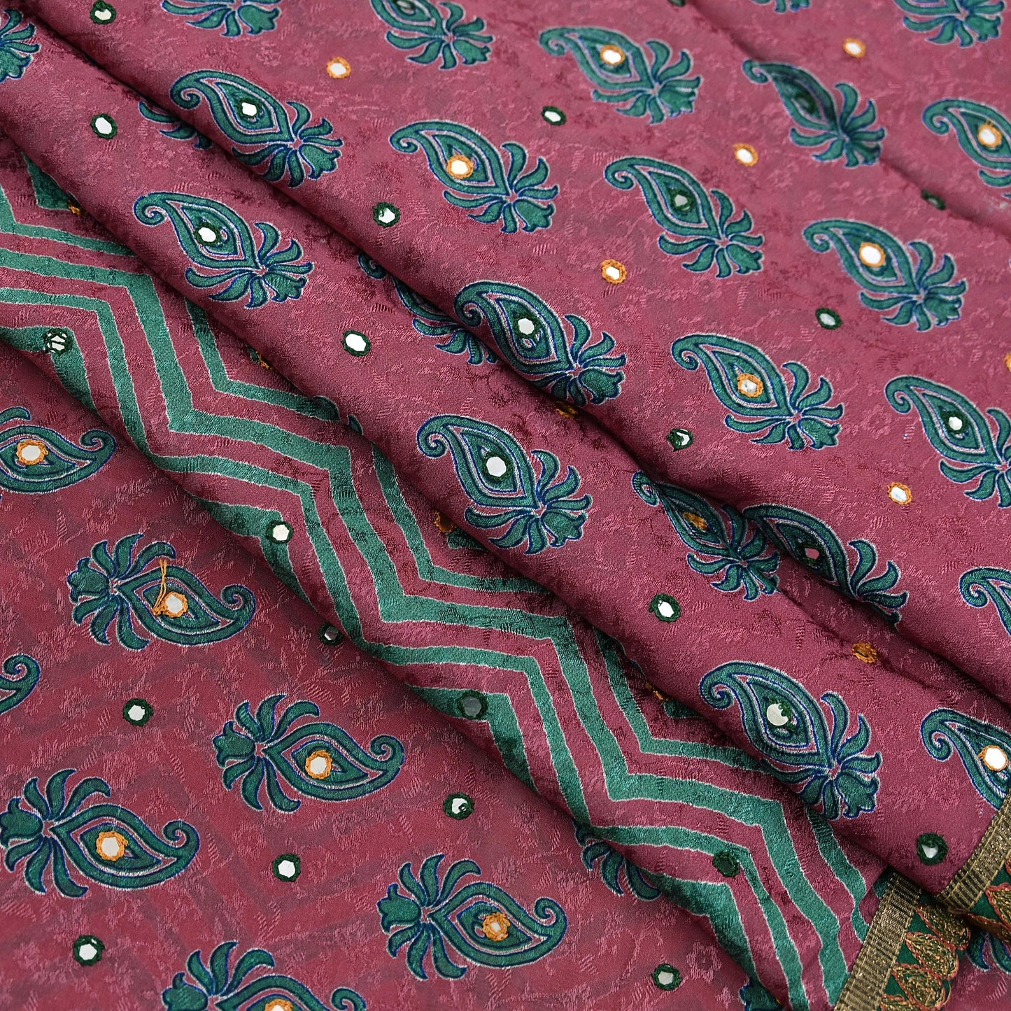 Indian Vintage Saree Pink Hand Embroidered Printed Blend Silk Sari Fabric 6Yd Ethnic Paisley Ethnic Dress making Crafting Quilting Upcycle