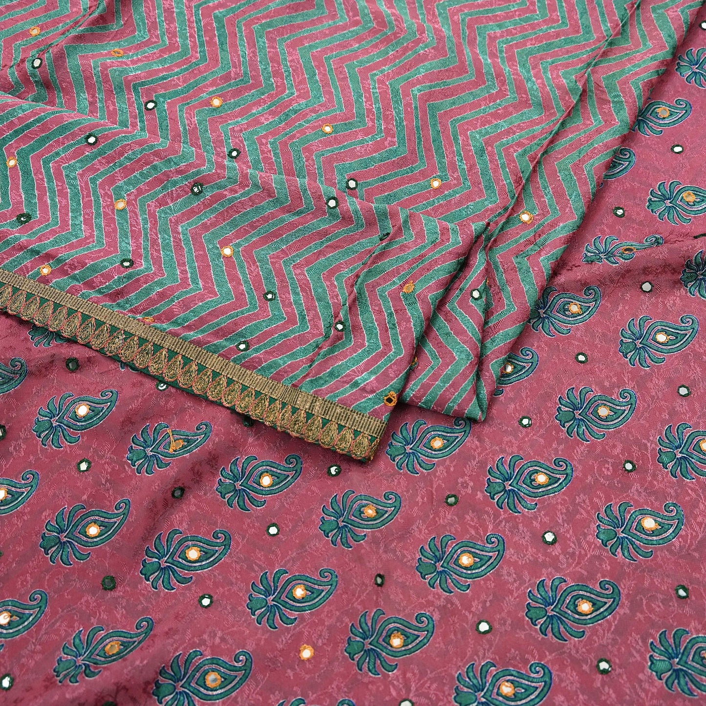 Indian Vintage Saree Pink Hand Embroidered Printed Blend Silk Sari Fabric 6Yd Ethnic Paisley Ethnic Dress making Crafting Quilting Upcycle