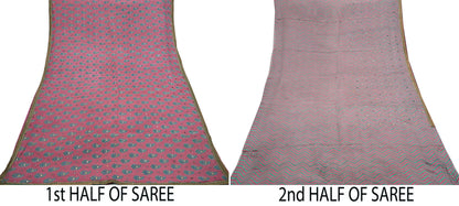 Indian Vintage Saree Pink Hand Embroidered Printed Blend Silk Sari Fabric 6Yd Ethnic Paisley Ethnic Dress making Crafting Quilting Upcycle