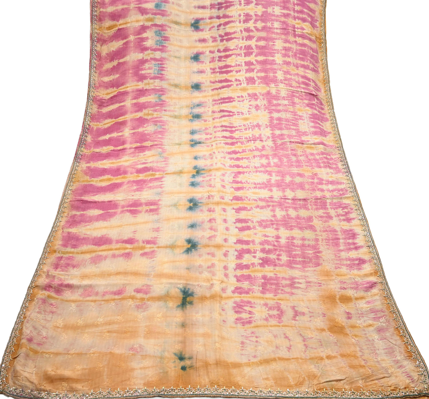 Indian Vintage Saree Multi Pure Crepe Silk Hand Embroidered Tie-Dye Sari Fabric 5yard Sewing Craft Fabric Ethnic Dressmaking Crafting