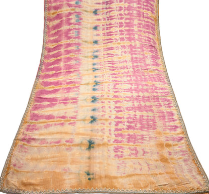 Indian Vintage Saree Multi Pure Crepe Silk Hand Embroidered Tie-Dye Sari Fabric 5yard Sewing Craft Fabric Ethnic Dressmaking Crafting