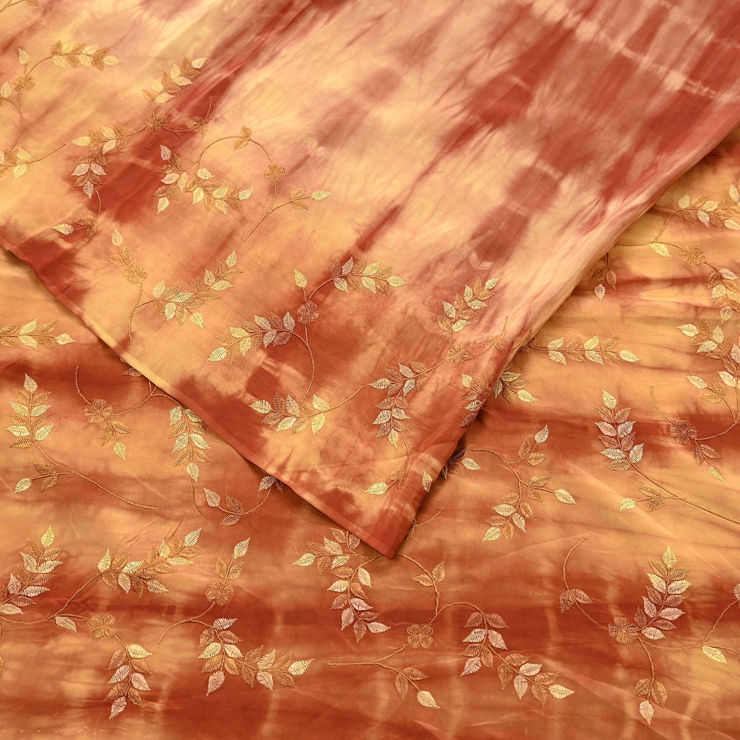 Indian Vintage Saree Pure Crepe Silk Tie-Dye Embroidered Sari Fabric 5yard Sewing Floral Soft Zari