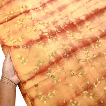 Indian Vintage Saree Pure Crepe Silk Tie-Dye Embroidered Sari Fabric 5yard Sewing Floral Soft Zari