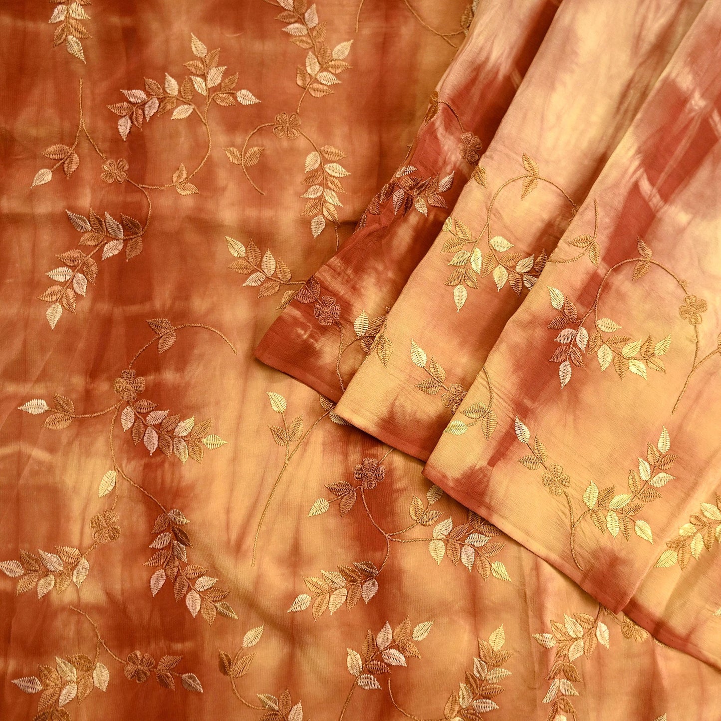 Indian Vintage Saree Pure Crepe Silk Tie-Dye Embroidered Sari Fabric 5yard Sewing Floral Soft Zari