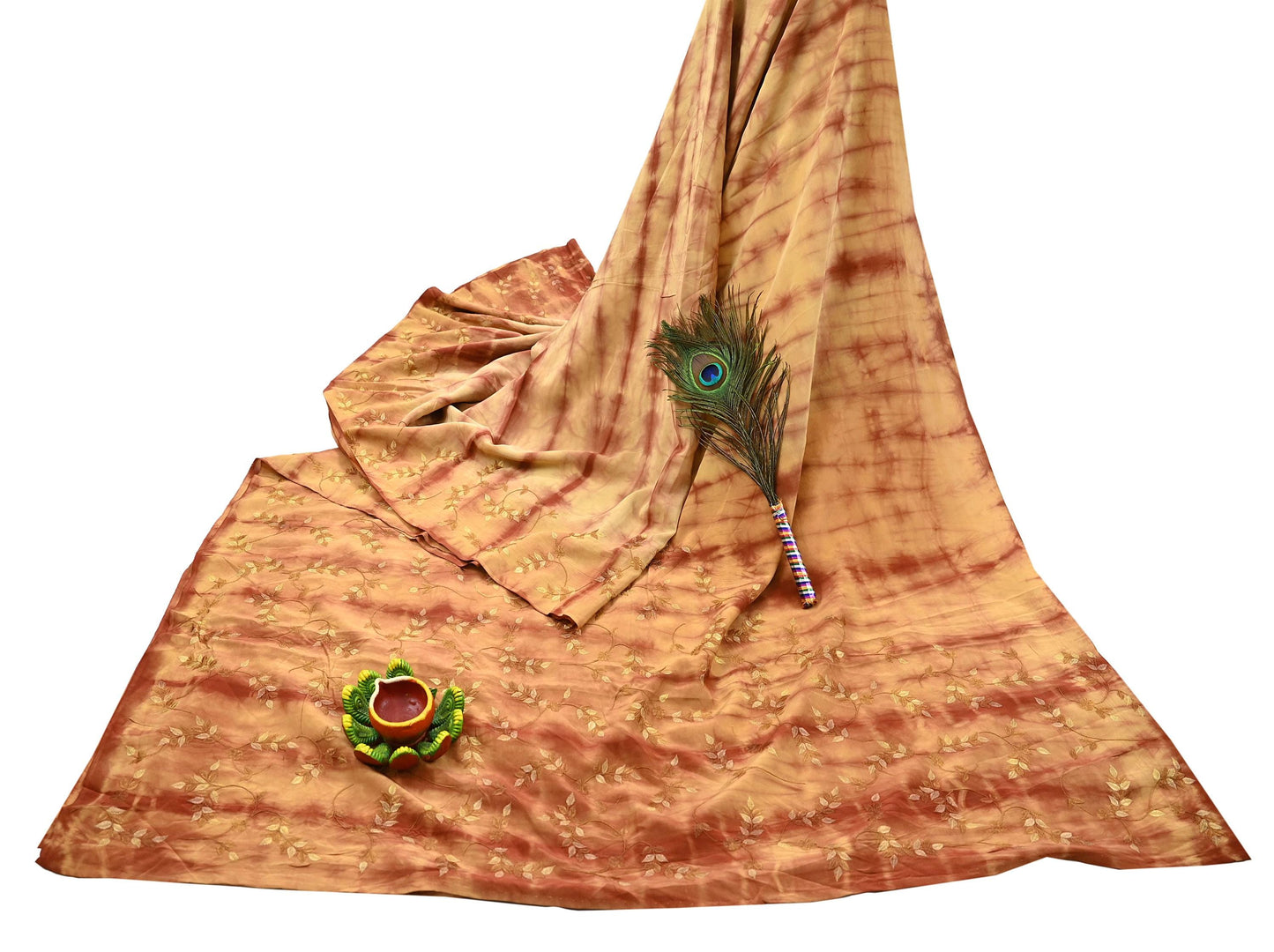 Indian Vintage Saree Pure Crepe Silk Tie-Dye Embroidered Sari Fabric 5yard Sewing Floral Soft Zari