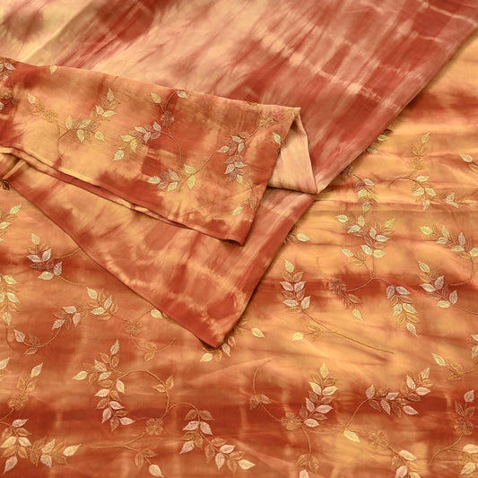 Indian Vintage Saree Pure Crepe Silk Tie-Dye Embroidered Sari Fabric 5yard Sewing Floral Soft Zari