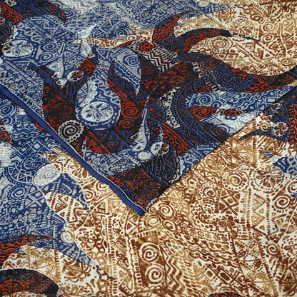 Indian Women Vintage Sari Blue & Brown 100% Pure Georgette Silk Printed Saree Sewing 5yd Soft Craft Fabric Dress Making Dress Designing