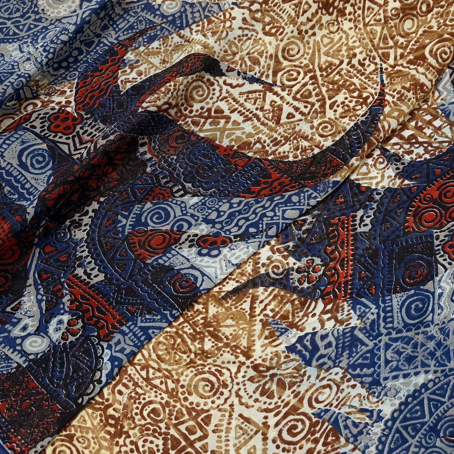 Indian Women Vintage Sari Blue & Brown 100% Pure Georgette Silk Printed Saree Sewing 5yd Soft Craft Fabric Dress Making Dress Designing