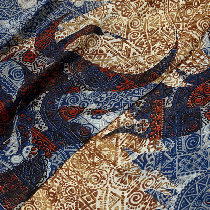 Indian Women Vintage Sari Blue & Brown 100% Pure Georgette Silk Printed Saree Sewing 5yd Soft Craft Fabric Dress Making Dress Designing