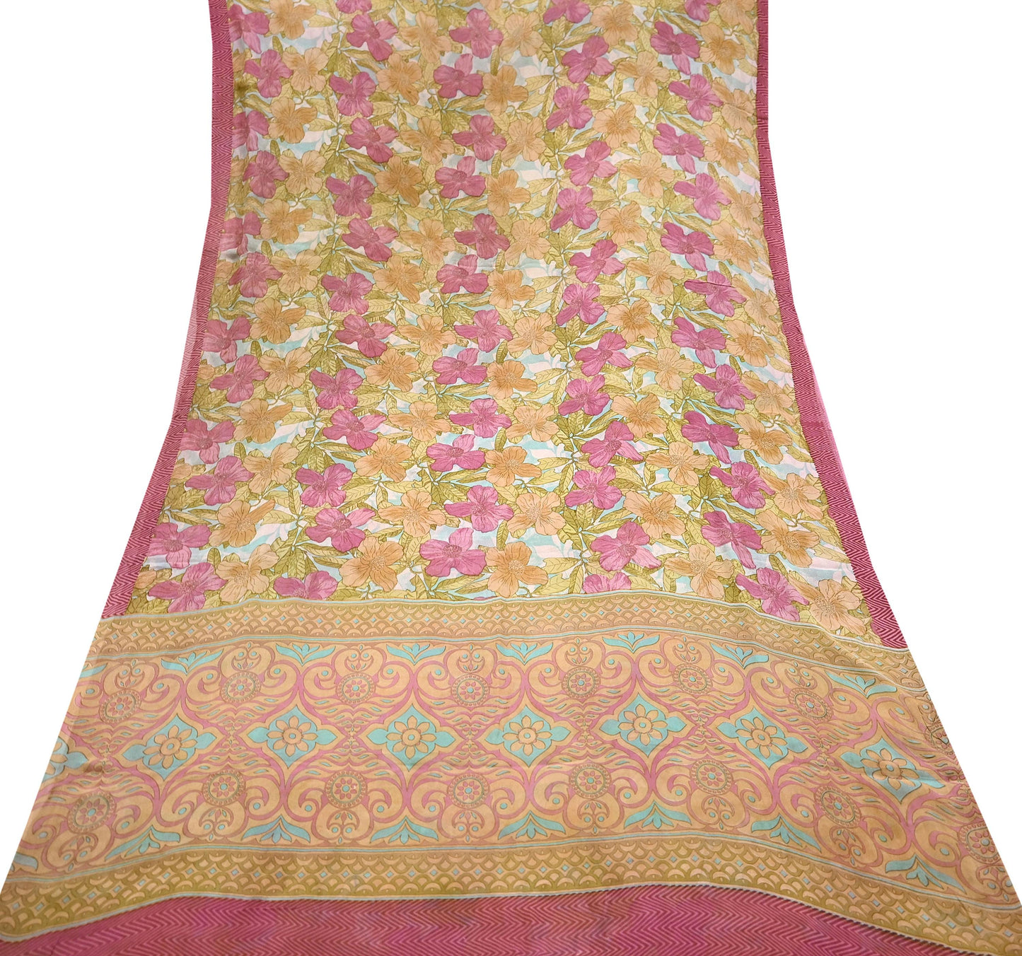 Indian Vintage Multi Saree Pure Georgette Silk Printed Sari Craft Fabric Sewing 6Yard Soft Light Dress Making Floral