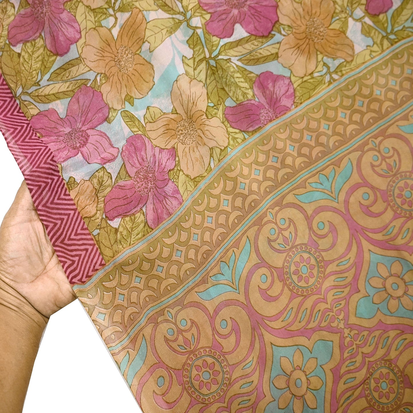 Indian Vintage Multi Saree Pure Georgette Silk Printed Sari Craft Fabric Sewing 6Yard Soft Light Dress Making Floral