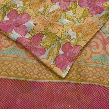 Indian Vintage Multi Saree Pure Georgette Silk Printed Sari Craft Fabric Sewing 6Yard Soft Light Dress Making Floral