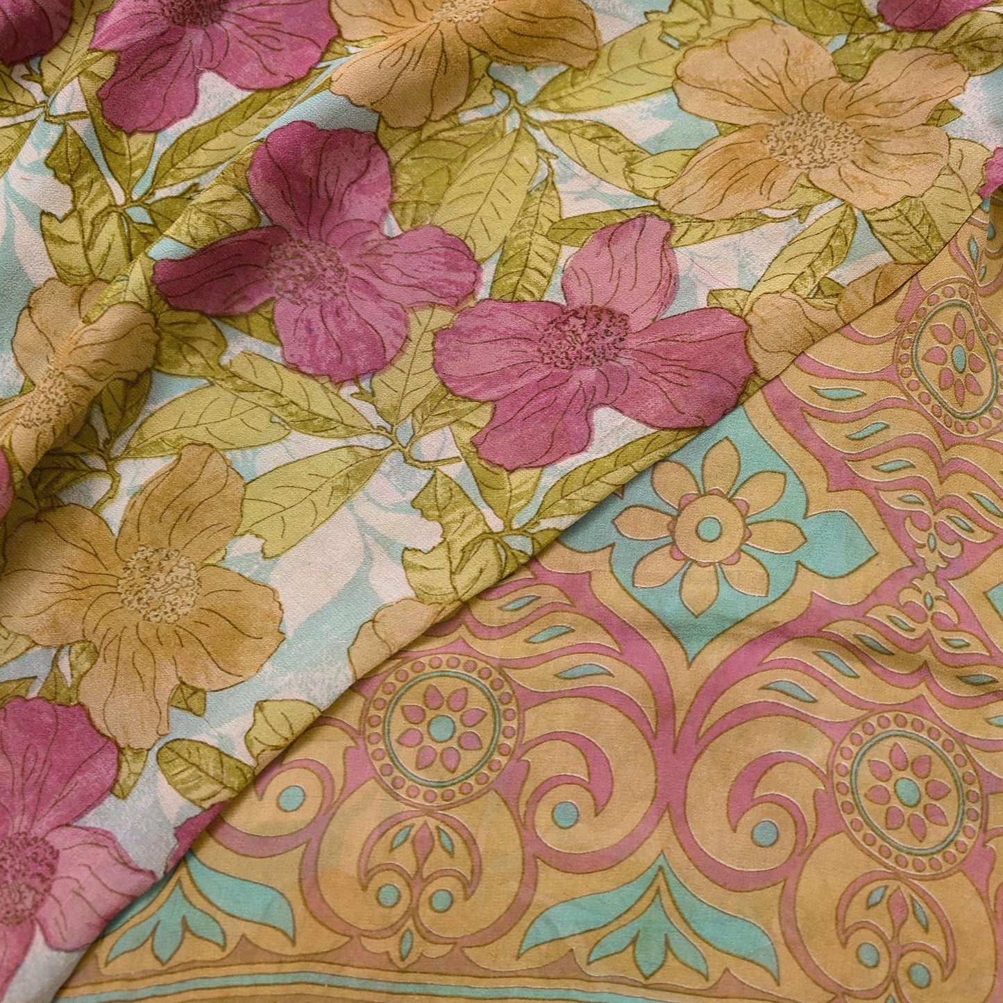 Indian Vintage Multi Saree Pure Georgette Silk Printed Sari Craft Fabric Sewing 6Yard Soft Light Dress Making Floral