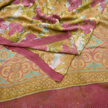 Indian Vintage Multi Saree Pure Georgette Silk Printed Sari Craft Fabric Sewing 6Yard Soft Light Dress Making Floral