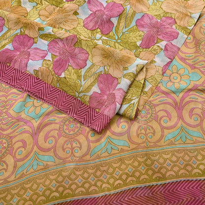 Indian Vintage Multi Saree Pure Georgette Silk Printed Sari Craft Fabric Sewing 6Yard Soft Light Dress Making Floral