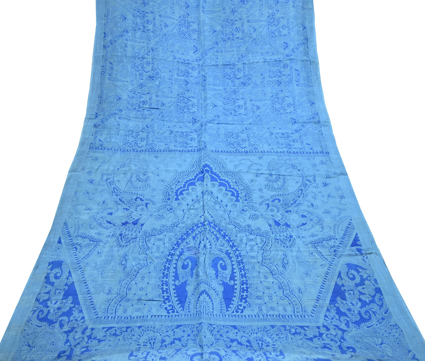 Indian Vintage Sari Blue Pure Silk Printed Saree 6yard Sewing Craft Fabric DressMaking Wrap Floral