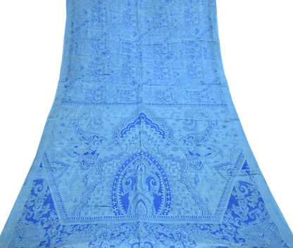 Indian Vintage Sari Blue Pure Silk Printed Saree 6yard Sewing Craft Fabric DressMaking Wrap Floral