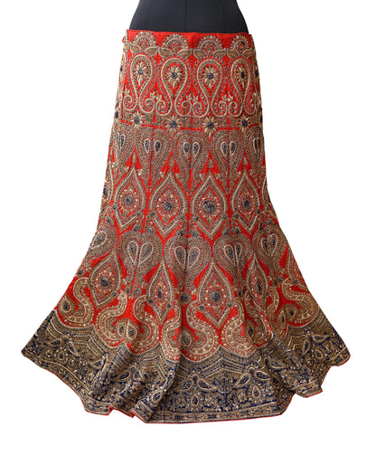 Indian Heavy Red Colored Raw Silk/Net Hand Embroidered Lehenga 3pcs Set By Designer Sabyasachi Bridal Wear