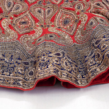 Indian Heavy Red Colored Raw Silk/Net Hand Embroidered Lehenga 3pcs Set By Designer Sabyasachi Bridal Wear