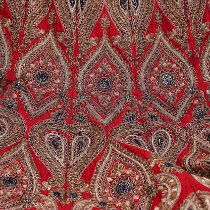 Indian Heavy Red Colored Raw Silk/Net Hand Embroidered Lehenga 3pcs Set By Designer Sabyasachi Bridal Wear