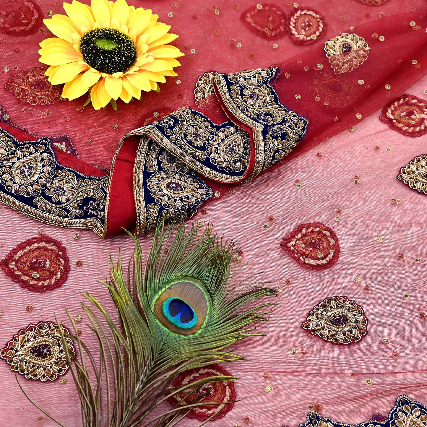 Indian Heavy Wedding Dupatta Maroon Net Long Stole Hand Embroidered By Designer Sabyasachi Scarves Zardozi Bridal Veil