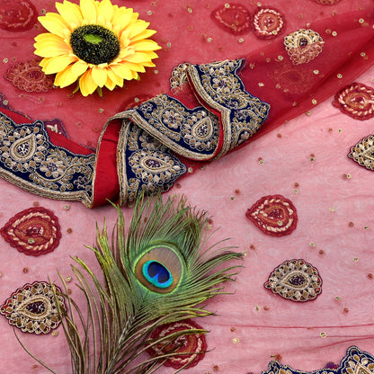 Indian Heavy Wedding Dupatta Maroon Net Long Stole Hand Embroidered By Designer Sabyasachi Scarves Zardozi Bridal Veil