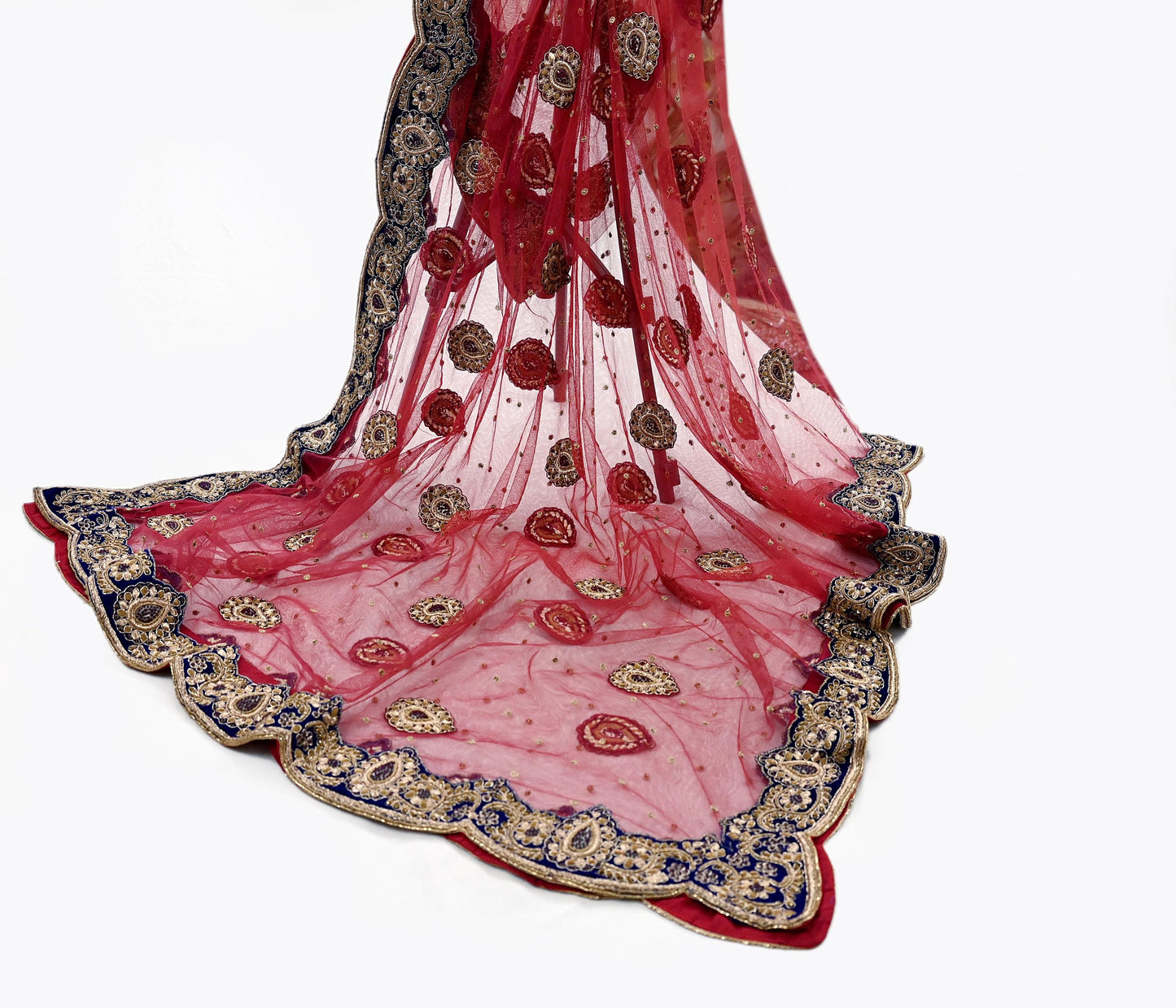 Indian Heavy Wedding Dupatta Maroon Net Long Stole Hand Embroidered By Designer Sabyasachi Scarves Zardozi Bridal Veil